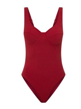 Ochre Lane Ribbed Red One-Piece Swimsuit with Underwire